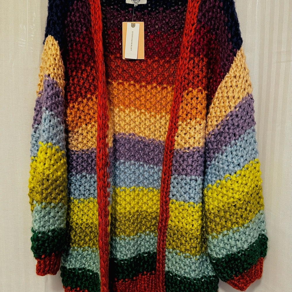 Anthropologie NWT Multicolor Rainbow Chunky Knit Sweater